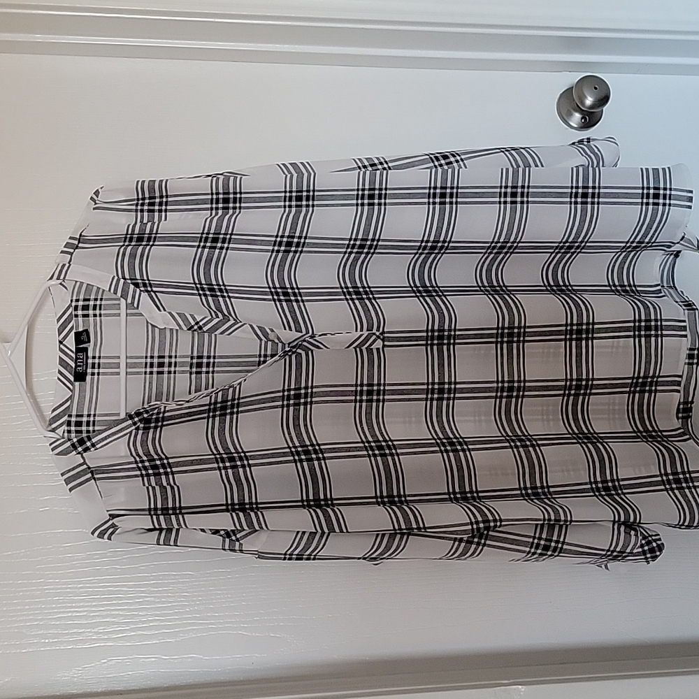 Semi Sheer black and white plaid blouse